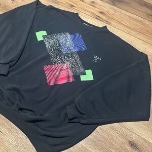 Vintage Toddy 1 Black Geometric Abstract Graphic Sweatshirt Mens XLT